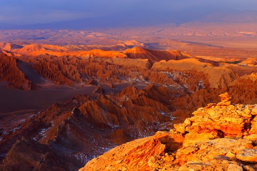 Valley of the Moon at Sunset, Atacama Desert dramatic landscape, Chile, South America