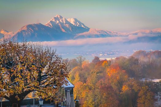Salzburg medieval old town towers and domes, Salzburger land, Austria