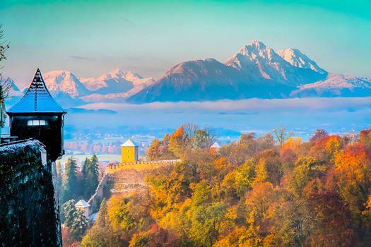 Salzburg medieval old town towers and domes, Salzburger land, Austria