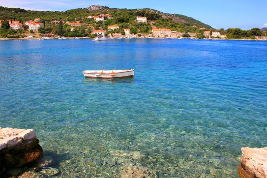 Elaphiti islands, turquoise adriatic beach in Dalmatia at sunny day, Croatia