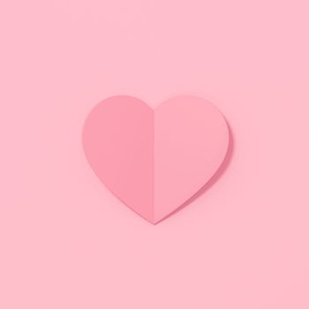 3d Paper cut shape of heart on pink background. 3D Illustration.