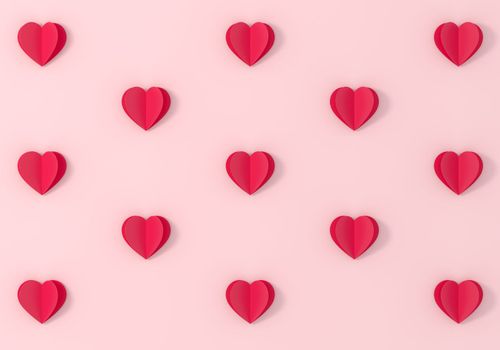 Heart paper cut red pattern on pink background. Paper cut decorations for Valentine's day, mother day. 3D Illustration.