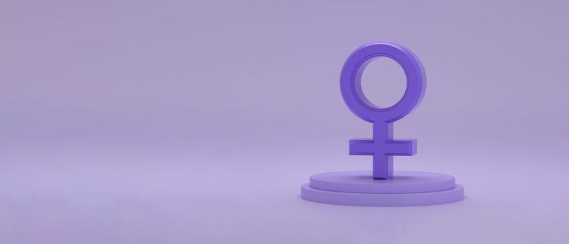 Venus or Female gender symbols on a podium on panoramic purple background. 3D rendering.