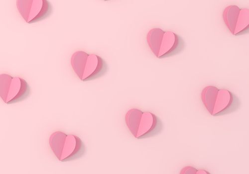 Pattern of Heart paper cut on pink background. Paper cut decorations for Valentine's day or women day. 3D Illustration.