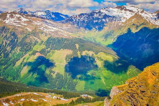 Austrian Tyrol Stubnerkogel alps above Bad Gastein and Hohe Tauern range at springtime, Austria