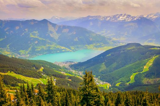 Zell am See and lake idyllic alpine landscape in Carinthia, Austria
