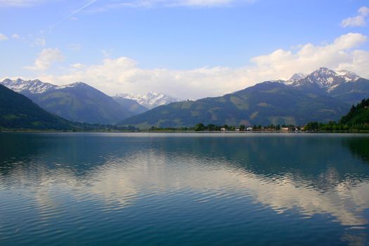 Zell am See and lake idyllic alpine landscape in Carinthia, Austria