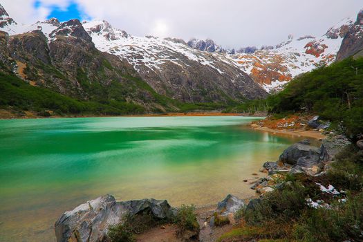 Laguna Esmeralda, idyllic Emerald lake near Ushuaia, Tierra Del fuego, Argentina