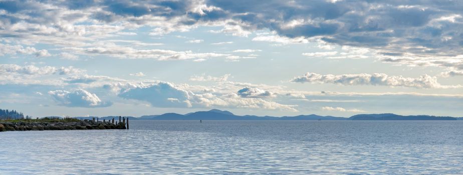 Extended overview of the Pacific ocean bay in Belingham, Washington, USA.