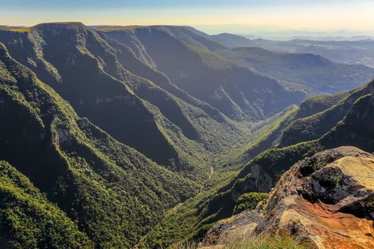 Canyon Fortaleza and jungle valley at sunny day, Rio Grande do Sul, Southern Brazil