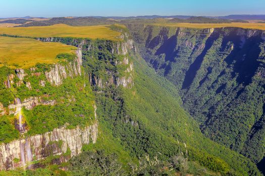 Canyon Fortaleza and jungle valley at sunny day, Rio Grande do Sul, Southern Brazil