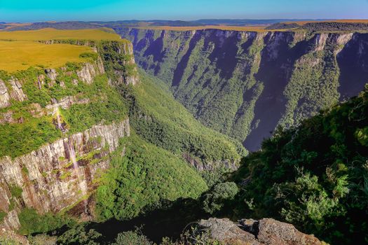 Canyon Fortaleza and jungle valley at sunny day, Rio Grande do Sul, Southern Brazil