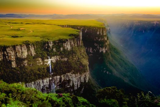 Canyon Fortaleza and jungle valley at sunny day, Rio Grande do Sul, Southern Brazil