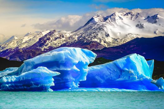 Snowcapped Andes and Lake Argentina near El calafate, Patagonia landscape, South America