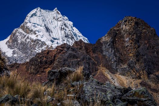Huascaran Mountain massif in Cordillera Blanca, snowcapped Andes, Ancash, Peru, South America