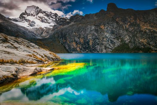 Laguna Churup and Cordillera Blanca, long exposure, Ancash Andes, Peru