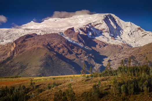 Huascaran Mountain massif in Cordillera Blanca, snowcapped Andes, Ancash, Peru, South America