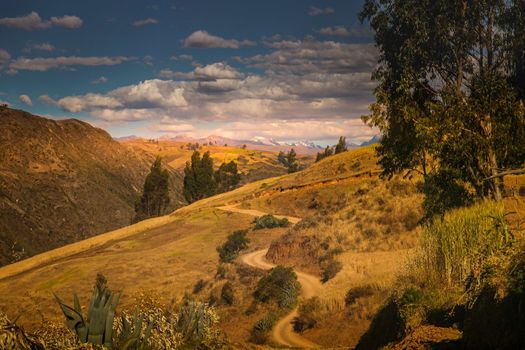 Country winding Road, mountain pass in Huascaran, Cordillera Blanca, snowcapped Andes, Ancash, Peru