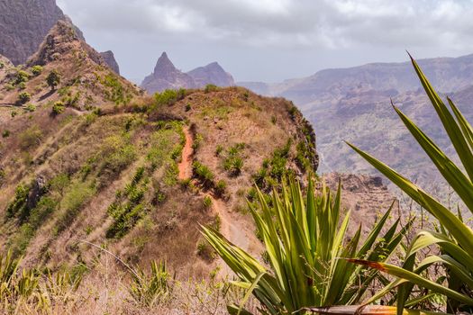 An adventurous hiking trail in the mountainous center of Santiago Island, Cape Verde Islands, Africa