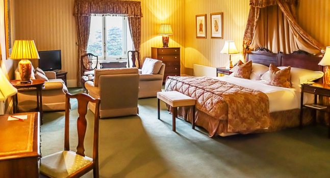 Bedfordshire, England circa January 2023: Luxury Luton Hoo Hotel interior, illustrative editorial