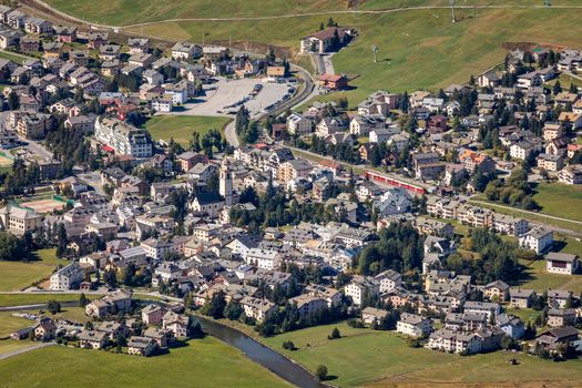 Above Celerina cityscape from Muottas Muragl in Swiss Alps, Engadine, Switzerland