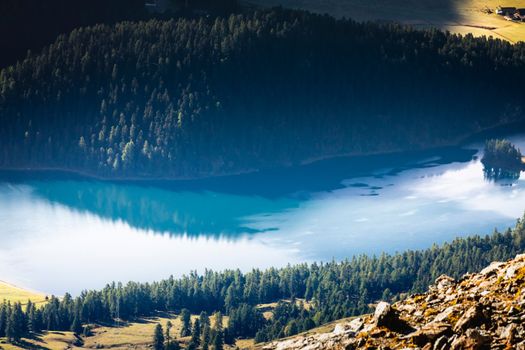 Panoramic view of St Moritz from Muottas Muragl of Upper Engadine, Graubunden, Switzerland