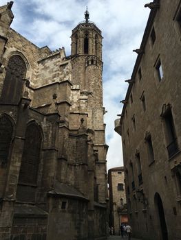 City street architecture in barcelona spain in summer. High quality photo