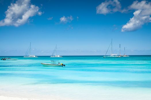 Tropical paradise, sand beach in caribbean Saona Island, Punta Cana, Dominican Republic