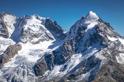 Bernina and Palu mountain range with glaciers in the Swiss Alps, Engadine, Switzerland