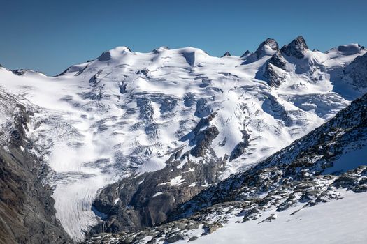 Bernina and Palu mountain range with glaciers in the Swiss Alps, Engadine, Switzerland