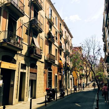 City street architecture in barcelona spain in summer. High quality photo