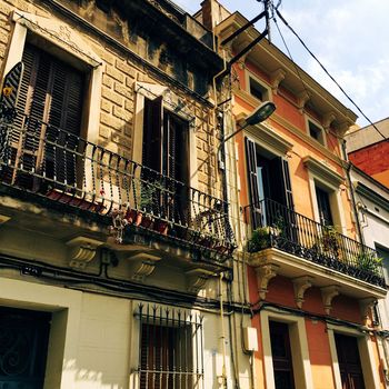 City street architecture in barcelona spain in summer. High quality photo