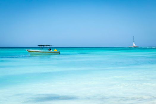 Tropical paradise, sand beach in caribbean Saona Island, Punta Cana, Dominican Republic