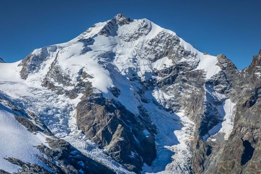 Bernina and Palu mountain range with glaciers in the Swiss Alps, Engadine, Switzerland