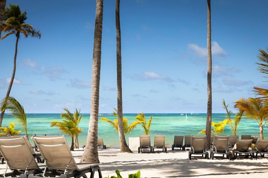 Bavaro Tropical beach in Punta Cana at sunny day, Caribbean sea, Dominican Republic