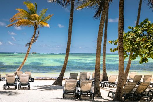 Bavaro Tropical beach in Punta Cana at sunny day, Caribbean sea, Dominican Republic