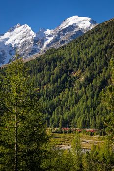 Bernina and Palu mountain range with glaciers in the Swiss Alps, Engadine, Switzerland
