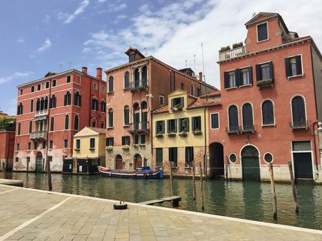 Views of the city river canals in Venice Italy in summer of europe. High quality photo