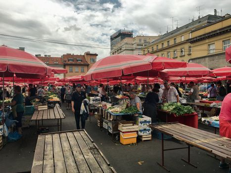 Market with street food and souvenirs in zagreb croatia. High quality photo