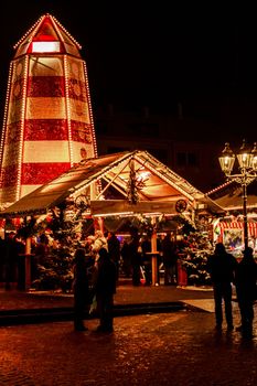 Christmas market in Bremerhaven by night in Center Central South Bremerhaven Bremen Germany.