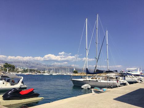 Beach views over the city of downtown Split in Croatia during the summer months in europe. High quality photo