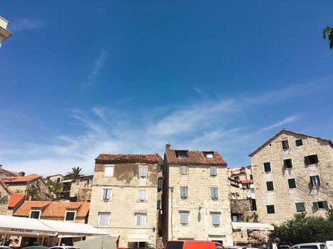 Beach views over the city of downtown Split in Croatia during the summer months in europe. High quality photo