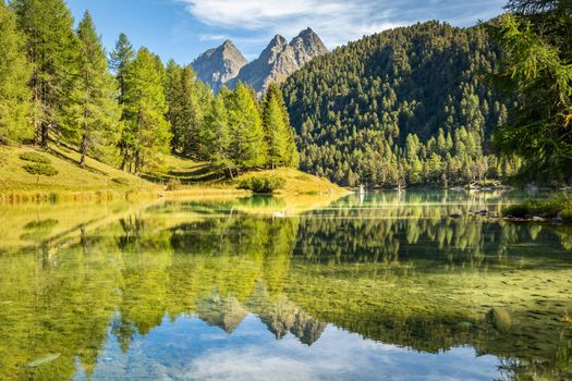 Alpine Lake Palpuogna at Albula Pass in Graubunden swiss alps, Grisons, Switzerland