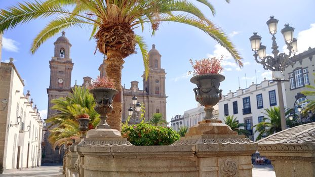 Sqaure in front of the Cathedral of Santa Ana in Las Palmas, Canary Islands on a sunny day