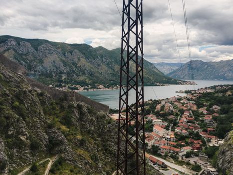 Views overlooking the city streets and waterfront of Kotor Montenegro in a european summer. High quality photo