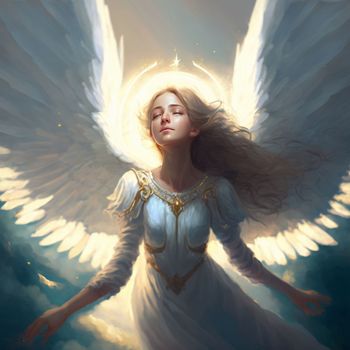 Angel girl descends from heaven. High quality illustration