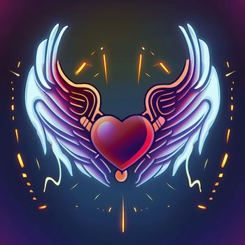 Cartoon graphic drawing of a singing heart with wings