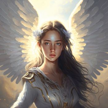 Angel girl descends from heaven. High quality illustration