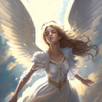 Angel girl descends from heaven. High quality illustration