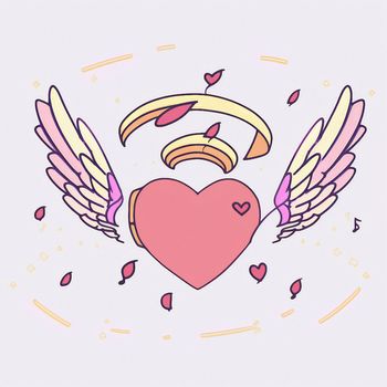 Cartoon graphic drawing of a singing heart with wings